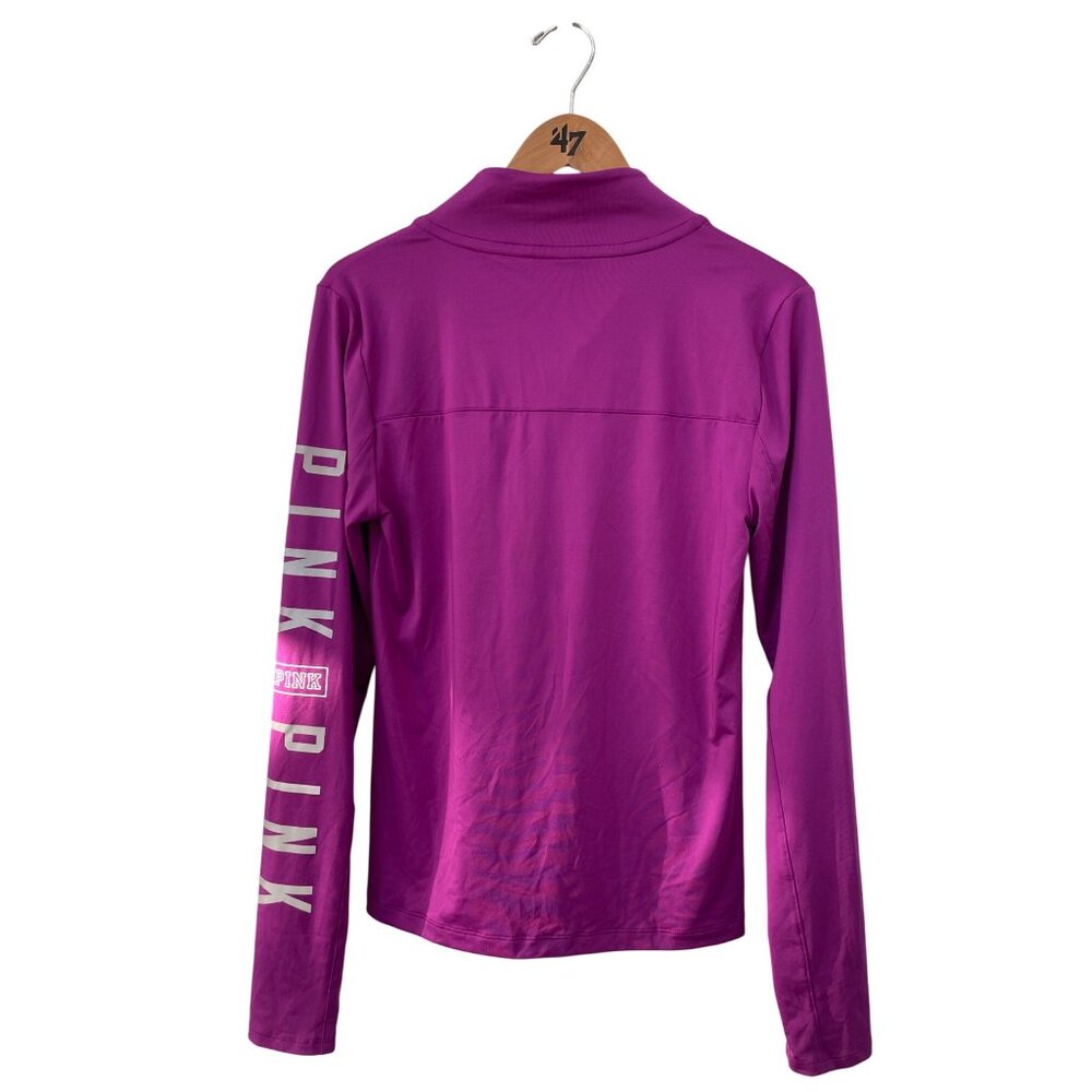 PINK Victorias Secret Half Zip Long Sleeve Pullover Womens M Magenta Athleisure - Picture 2 of 5